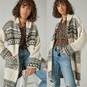 Lucky Brand Fair Isle Print Coatigan | Cream & Black | XXL | NWOT